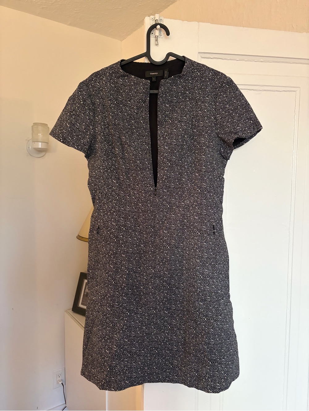 Theory Navy Tweed Short-Sleeve Mini Dress